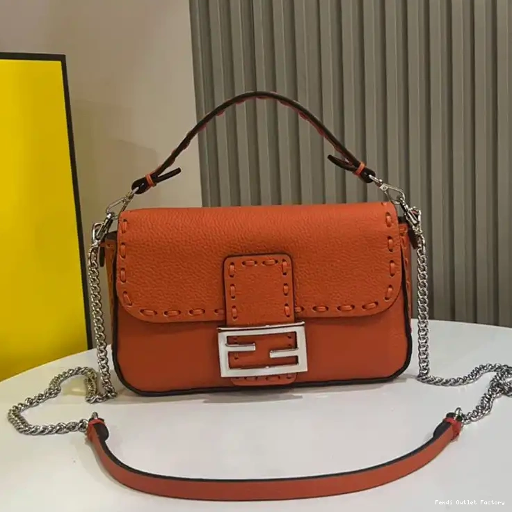 Affordable HOT In Cuoio Baguette Mini Fendi Leather Romano Orange Bag Selleria 0619